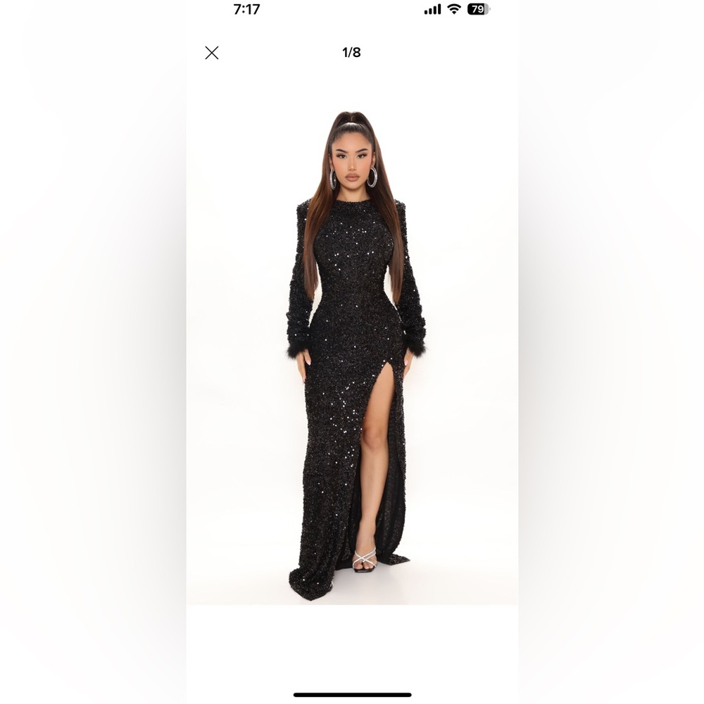 Fashion Nova Black Sequin Maxi Dress with High Slit